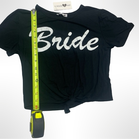 Mady & Nell "bride" Women's Black Cropped  Short Sleeve Shirt; Size Medium - Picture 3 of 4